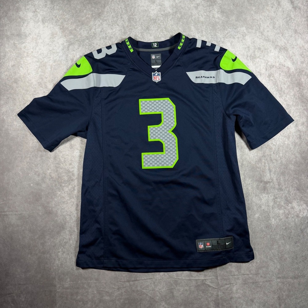 Nike NFL Seattle Seahawks Russell Wilson 3 On Field Jersey Mens Large Navy Blue